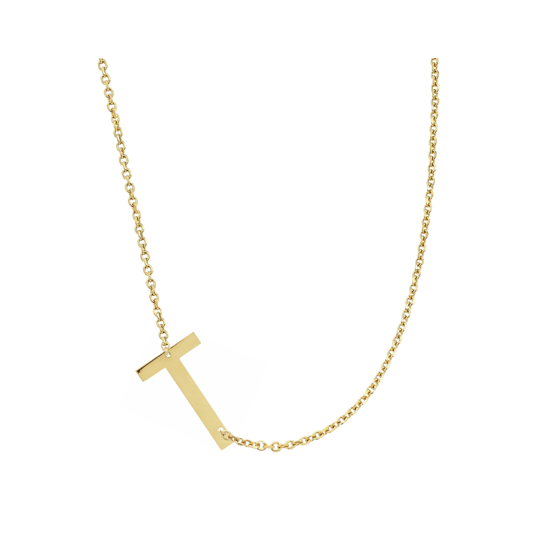 14KT GOLD SIDEWAYS INITIAL NECKLACE - T